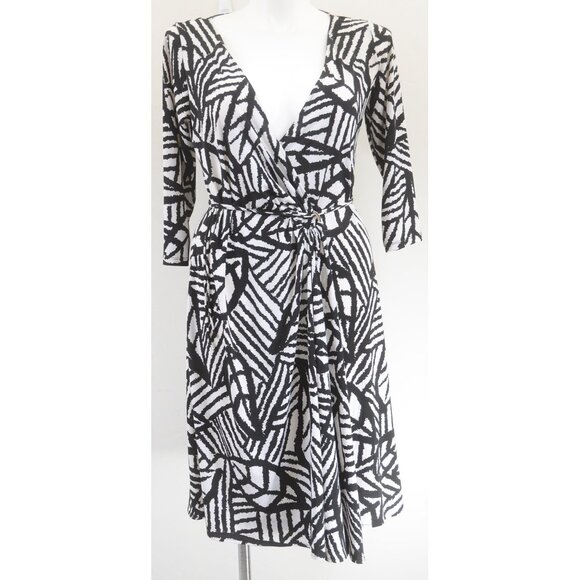 Dressbarn Women's Plus Size14 Wrap Midi Dress 3/4 Sleeve Silver Ring Office - Picture 1 of 9